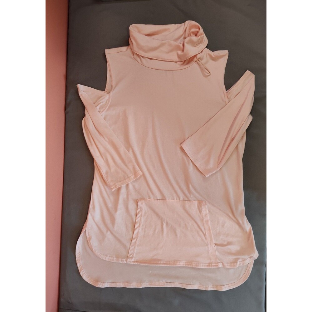 Women's Three Hearts Cowl Neck Cold Shoulder Lightweight Top Pink Small